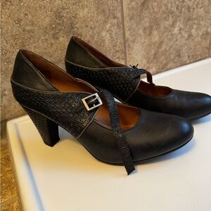 Miz Mooz Black Heels with Chunky Heel and Mary Jane Style